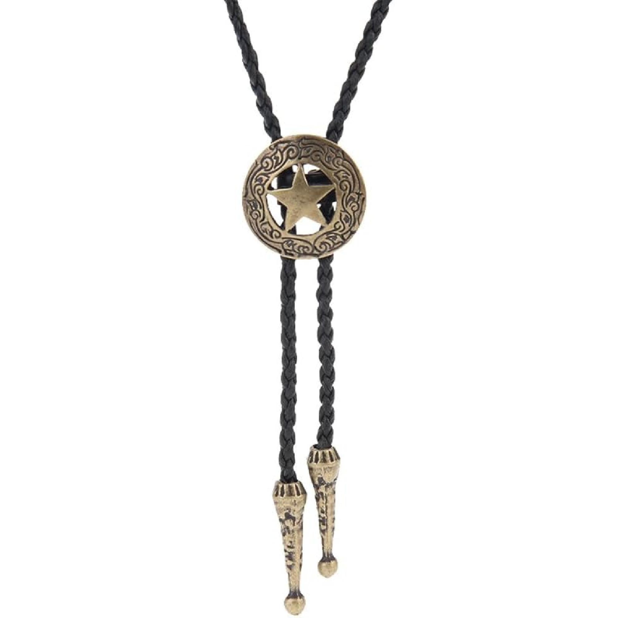 COOLLA Bolo tie- Handmade Star Western Cowboy Black Vintage Turquoise Pendant for Women,Men