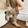 NEW 2025 Winter Belt Buckle Pointed Toe Women Knee-High Boots Fashion Vintage Square Low Heels Ladies Shoes