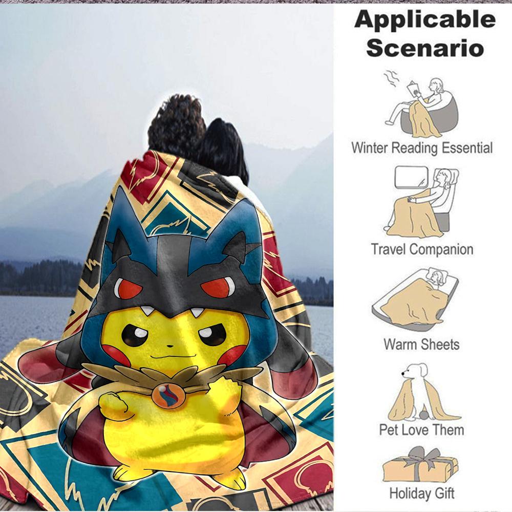 1pc Pokemon Pikachu Soft & Warm Flannel Blanket, Multi-Purpose Throw Blanket for Couch, Sofa, Office, Bed, Camping, Travel 126