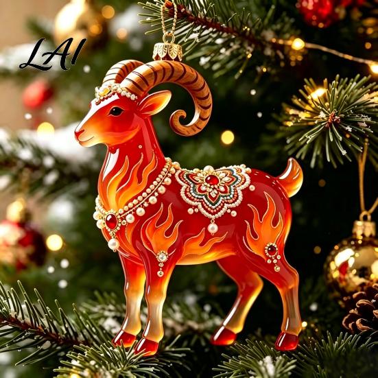 Acrylic Ornament for Restaurant 2PCS Christmas Goat Hanging Ornaments Decorative 2D Tree Birthday Party Decor Pendants Lightweight Festive Ornaments