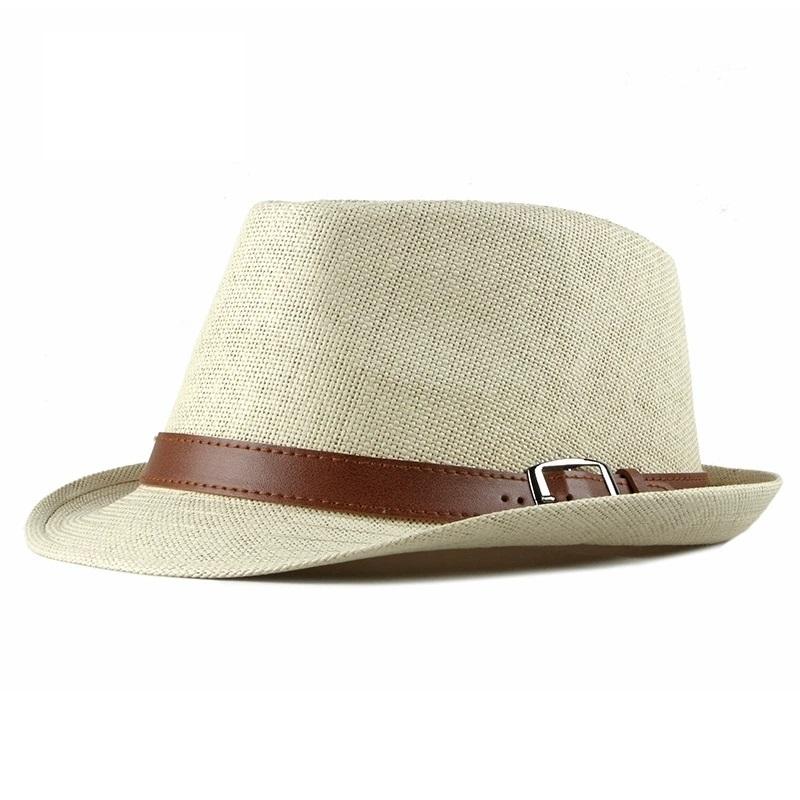 

Summer Straw Hat for Men Korean Style Trendy Fashion Small Top Hat for Women Sun Protection Hat British Retro Gentleman Jazz Hat 58 бежевый