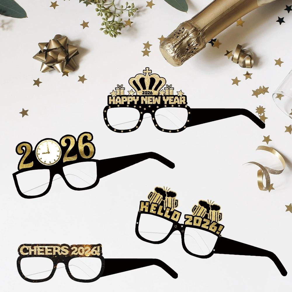 12/6pcs Happy New Year Paper Glasses 2026 Eyeglasses Frame Photo Booth Props New Year's Eve Party Decoration Christmas Supplies