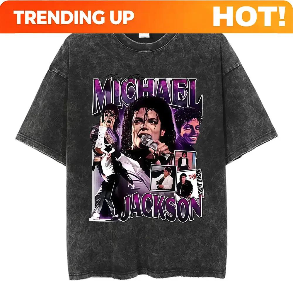 Customization Limited King Of Pop Michael Jackson Washed Vintage T-shirt Men Women Retro Gothic Rock T-shirts Male Hip Hop Overs