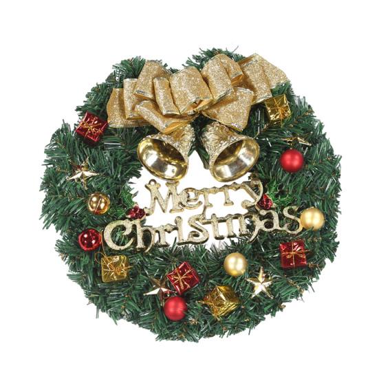 12 Inch Christmas Wreath Decoration for Front Door Artificial Wreath with Bells Balls Bows for Indoor Outdoor Holiday Decor