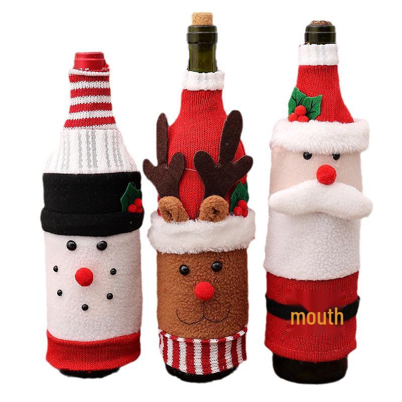Qiao Ding Knitted Christmas Cartoon Wine Bottle Cover - Flannel Santa & Snowman Bag