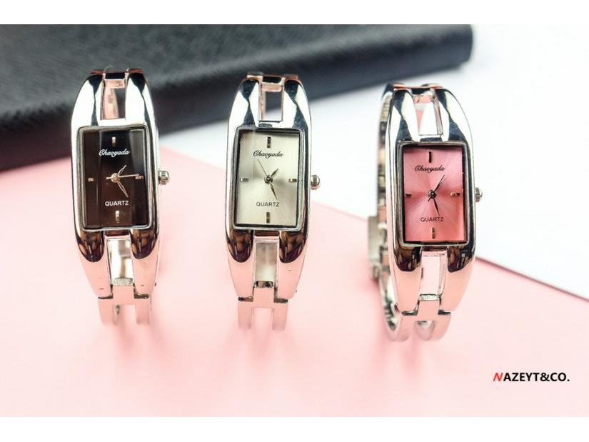 Stylish Women's Square Bangle Quartz Watch with Steel Band for Girls