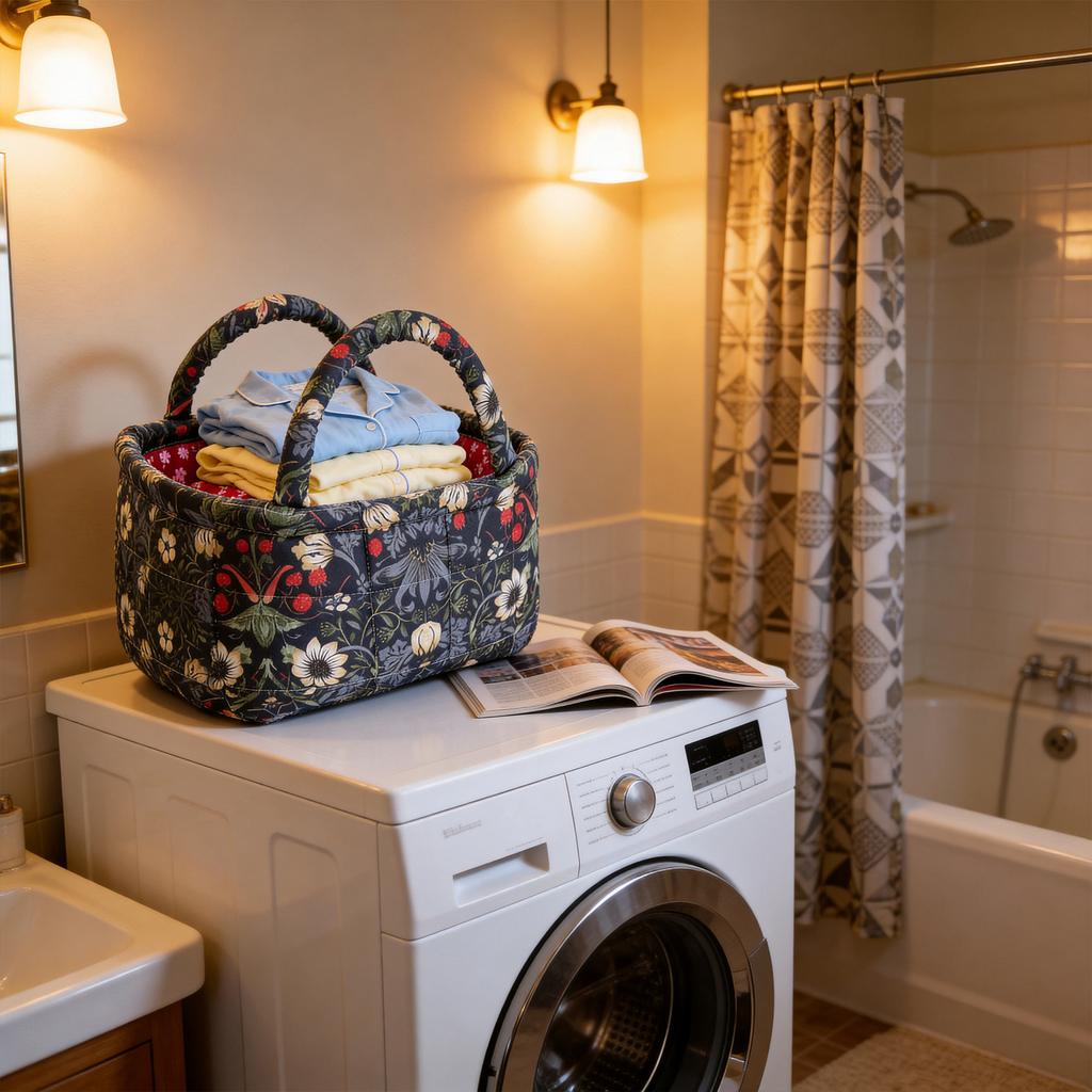 Quilted Laundry Basket with Easy Carry Handles Fabric Storage Basket Quilted Storage Basket for Home Picnic Shopping Travel