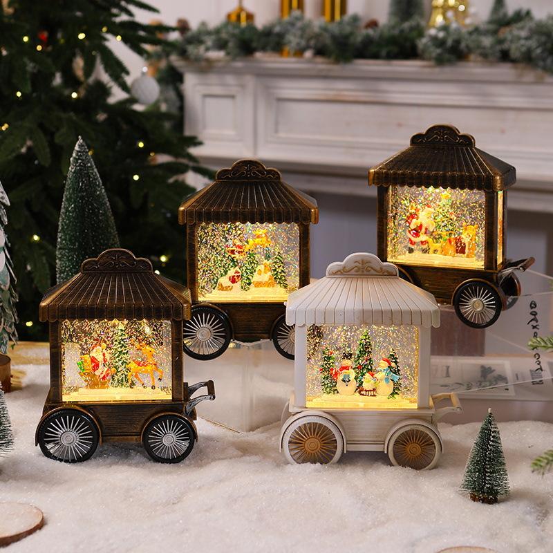 Christmas Decoration Trolley Music Box Snow Lantern Santa Claus Gift Night Light Desktop Window Decorations
