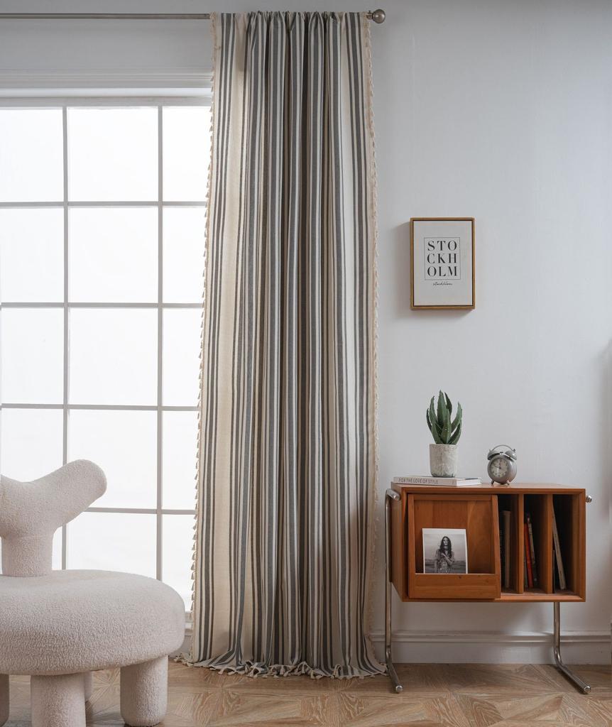 Curtains Striped Yarn-dyed French Curtains Finished Kitchen Curtains Bay Window Curtains Semi-blackout