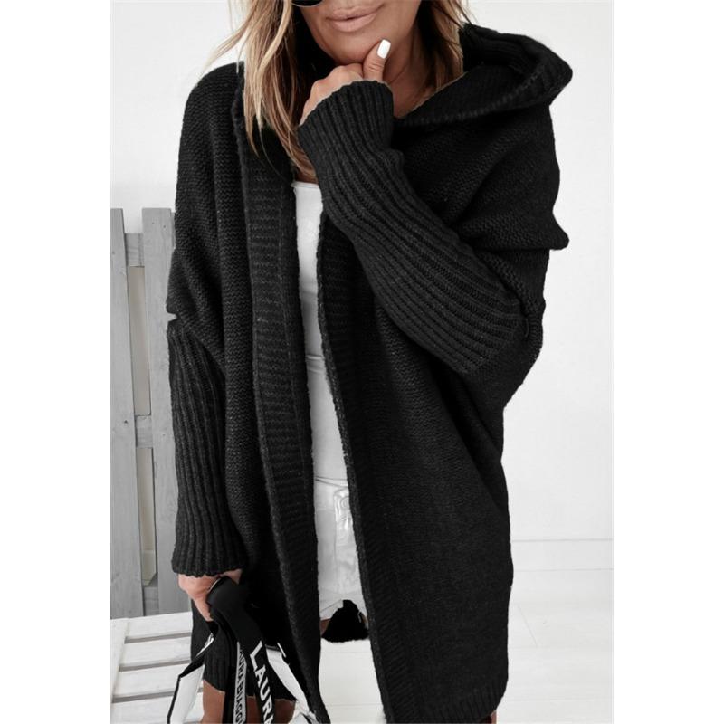 Hooded Knit Temperament Commuter Bat Shape Soft Loose Back Splicing Sweater