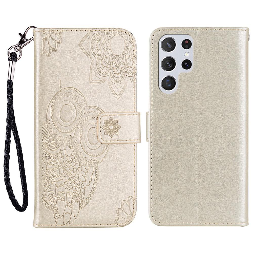 For Samsung Galaxy S25 Ultra Case Owl Flower Imprinted Leather Cover Wallet with Strap
