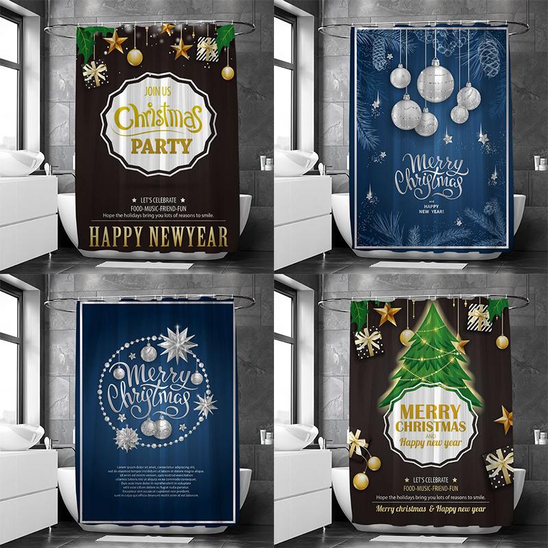 

С Рождеством, черная, синяя занавеска для душа, устойчивая к плесени, водонепроницаемая, затемняющая занавеска для ванной комнаты, новогоднее украшение дома