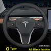 Steering Wheel Cover For Tesla Model 3 Y S X Nappa Leather 4 Seasons 36-39 CM Diameter Black Car Interior Accessories 2017-2026