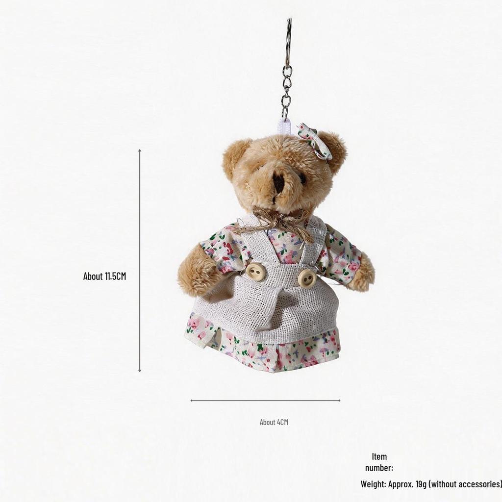 Cartoon Burlap Bear Keychain Pendant - Plush Doll Decoration for Student Bags