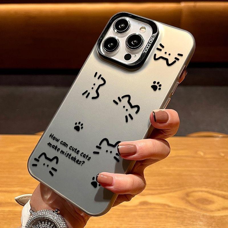 Applicable to Apple 17 mobile phone case simple line cat iPhone16promax laser 15pro matte 13 tide