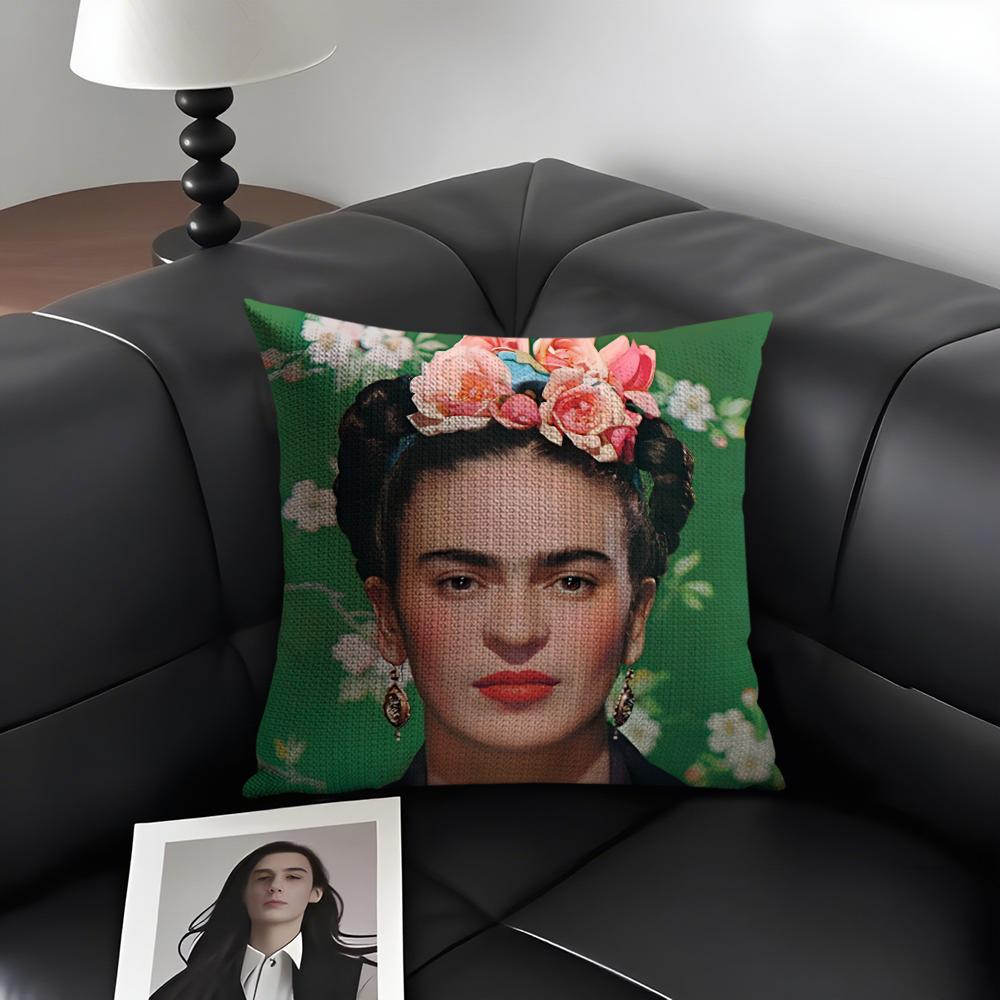 FFridas Painting Art Fashion Cushion Cover Natural Linen Organic Fabric DoubleSided Printing Sofa Home Decor Gift Pillow Case
