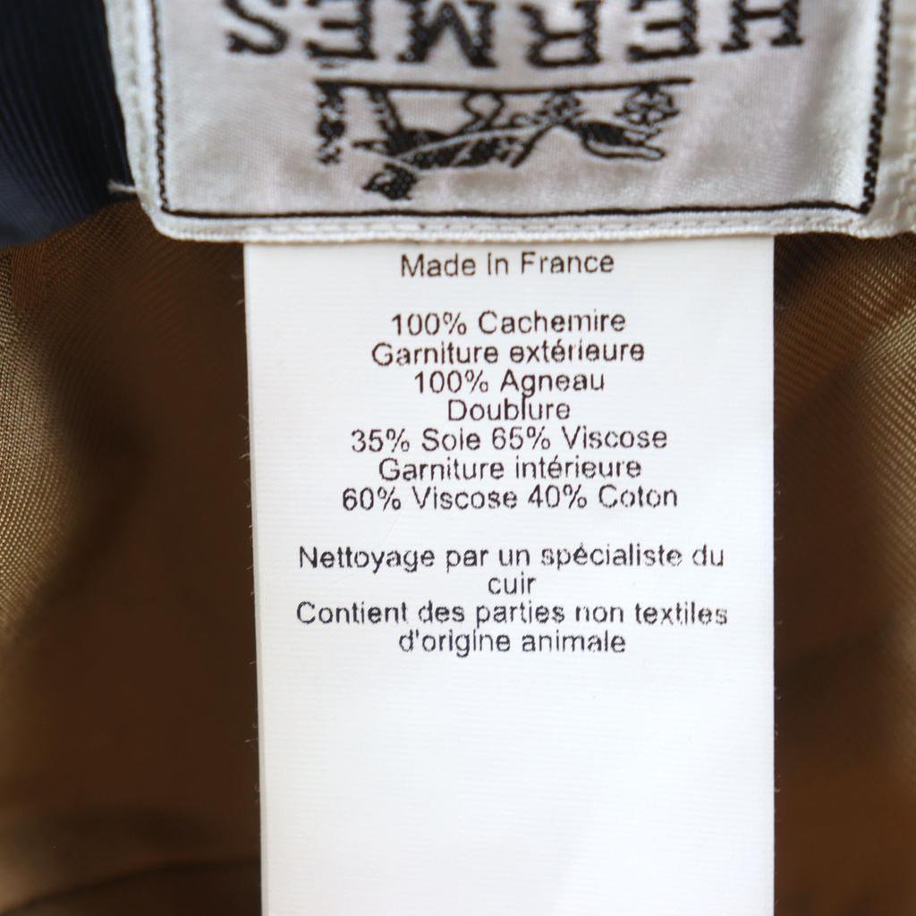 Excellent HERMES Hat Serie Buttons, Leather, H Logo All-over Felt Lining Beige Cashmere 57 Used