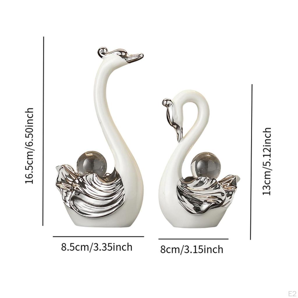 2 Pieces Swan Sculpture Animal Statue Gifts Artwork Ornament Porcelain Figurine for Living Room