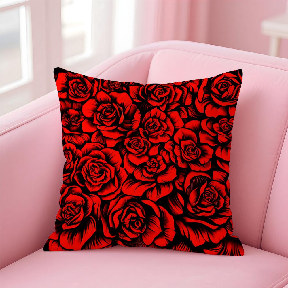 Beautiful and elegant art Red Rose Cushion Cover Pillow Case Soft Friendly Fabric  Concealed Zipper