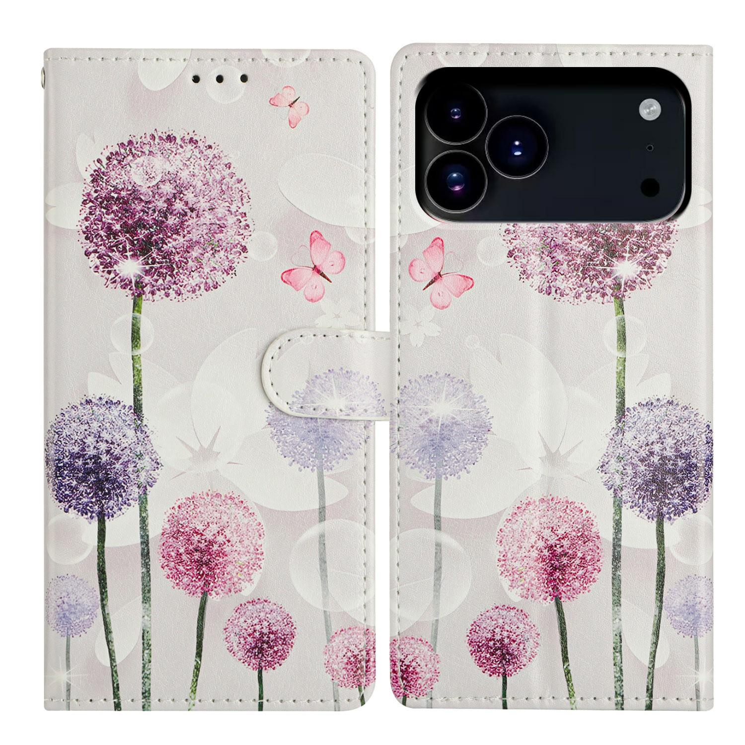 

For iPhone 17 Pro Max Case Pattern Printing Wallet Stand Flip Leather Phone Cover with Strap Dandelion