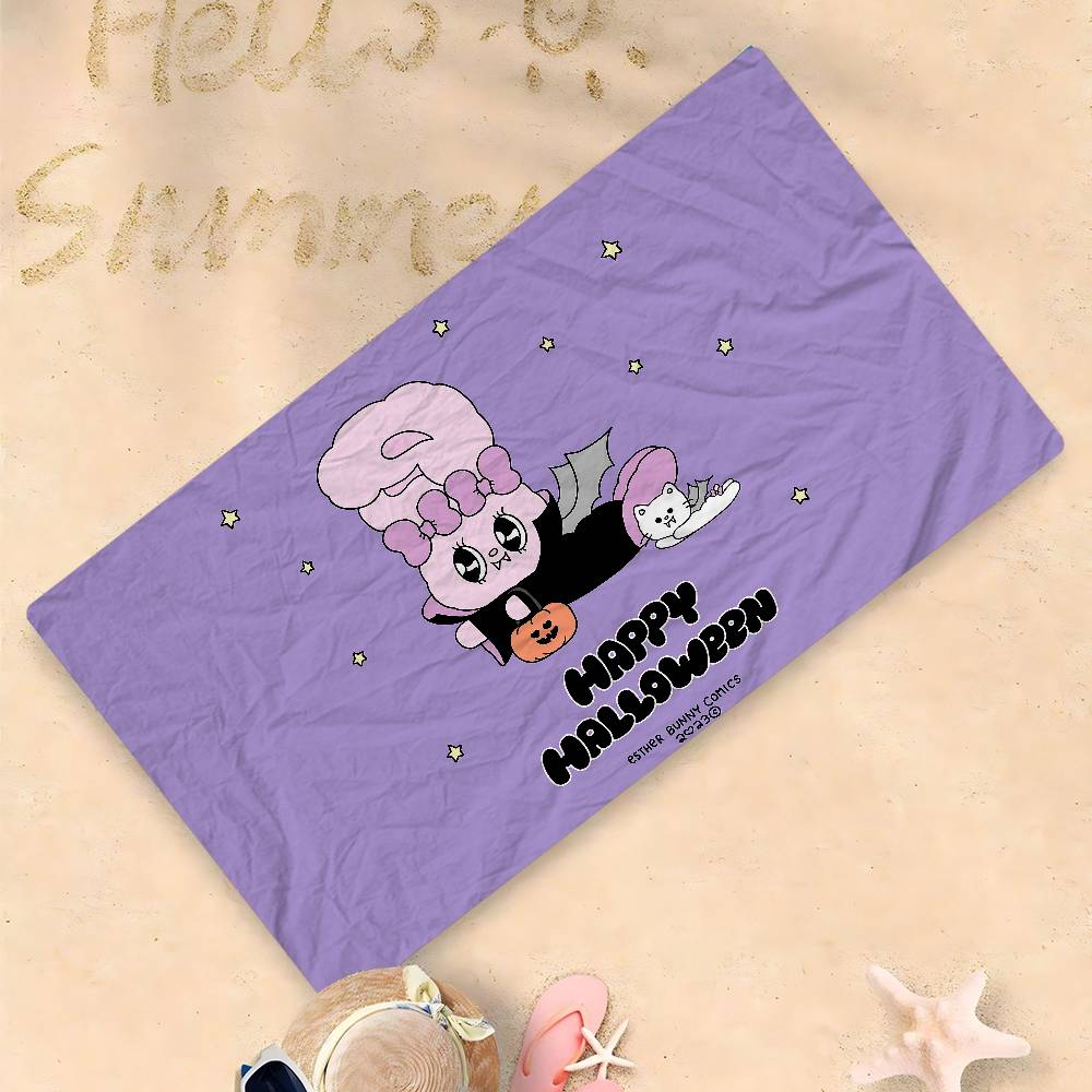 E-Esthers Bunnys Cartoon Microfiber Printed Beach Towel Mountain Climbing Yoga Beach Swimming Running Absorbent Soft Towel