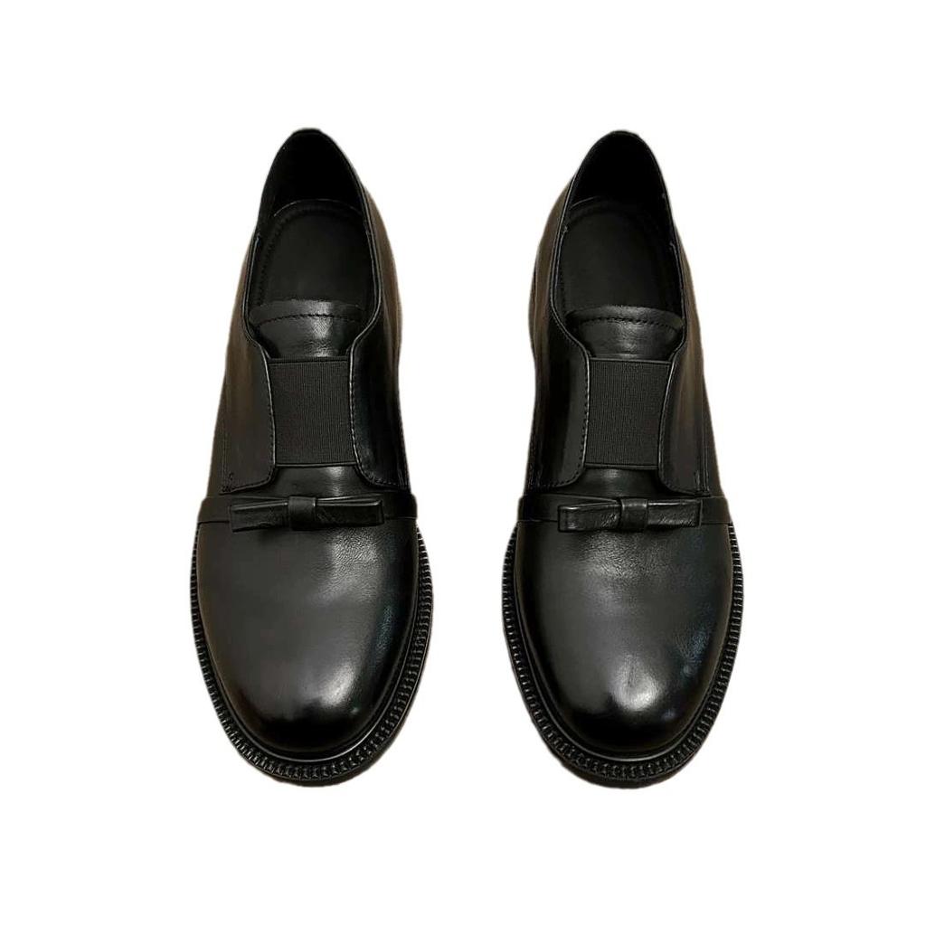 British style retro leather round head bow one-pedal loafers women's 2025 spring thick heel small leather shoes single shoes