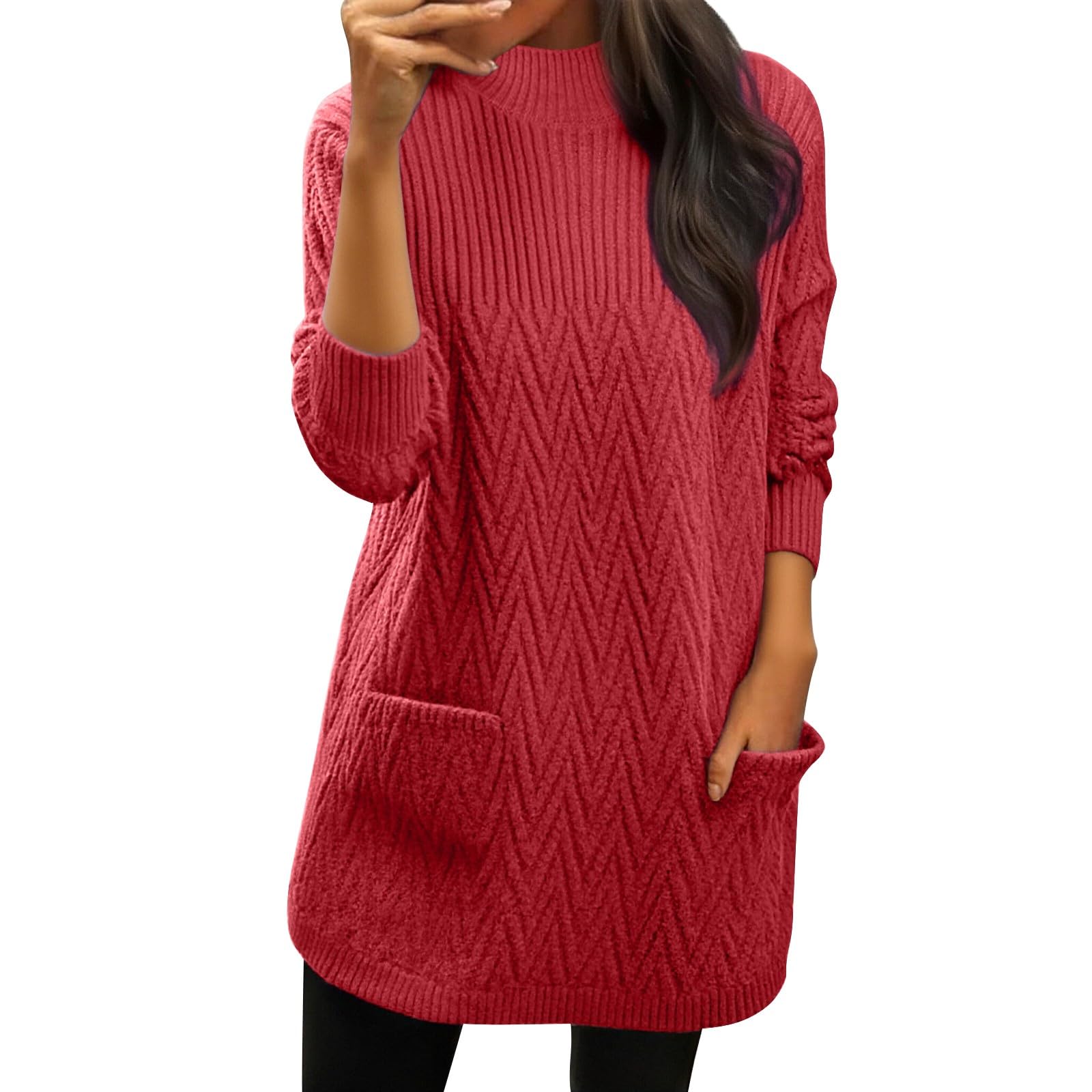 

Женский цветной трикотажный пуловер с длинным рукавом в стиле кэжуал M красный