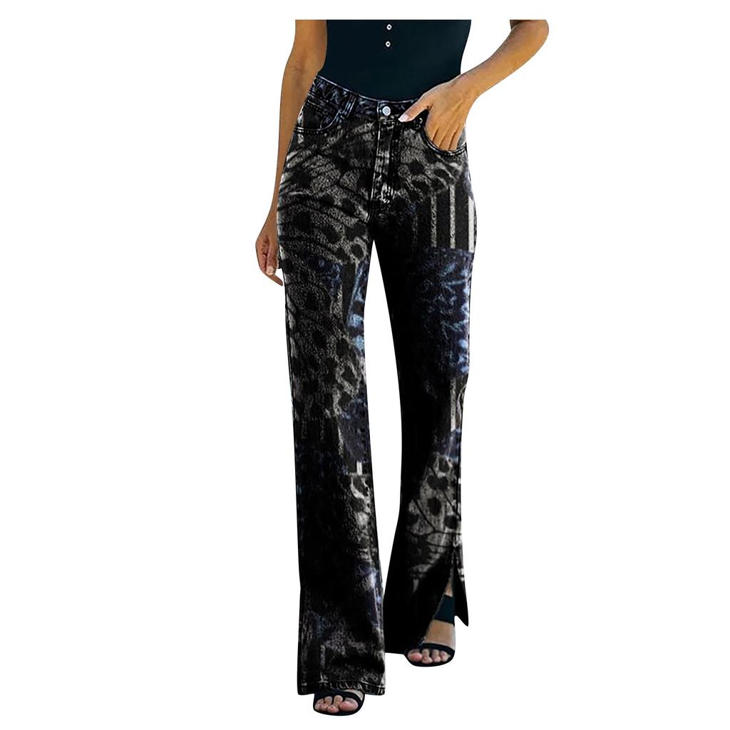 Ladies Casual Wide Leg Pants Straight Leg Pants Beltless High Waist Pants