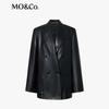 MO&Co. Women's Faux Leather Padded Shoulder Blazer