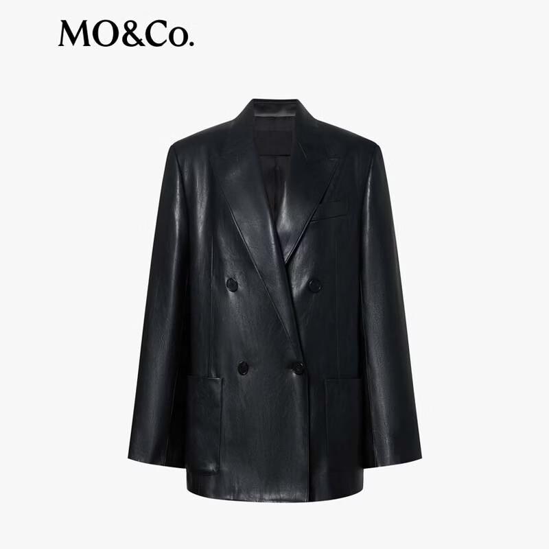 MO&Co. Women's Faux Leather Padded Shoulder Blazer