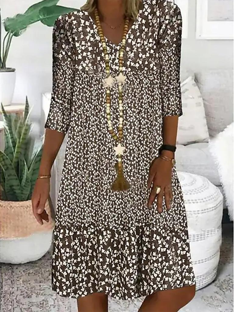 Summer new European and American women's clothing, hot-selling V-neck small floral printing sleeveless women's dress