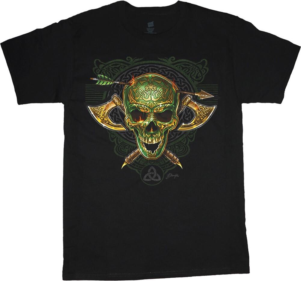 Celtic Skull T-shirt Mens Graphic Tees Irish Scottish Theme Viking Skull Tee S