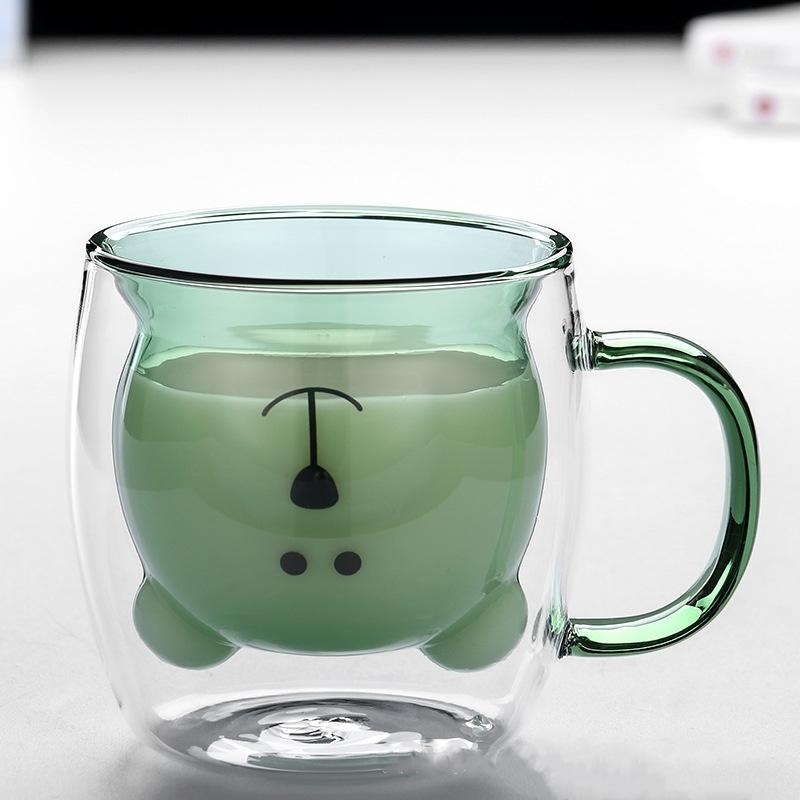 Творчий милий ведмідь Двошарова чашка для кави Подвійна скляна чашка Картонна коробка Тварина Молочне скло Леді Мила кішка Качка Собака Подарунок Різдвяний подарунок