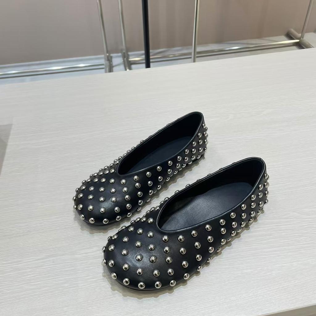 Sheepskin version~ leather big head shoes women's retro British style small leather shoes full of diamonds 2025 one pedal casual single shoes tide