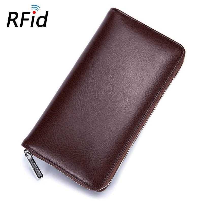 

Genuine Leather Men Women Unisex Long Wallet Cow Split Solid Money Purse RFid Bag Business Credit Card Holder Large Capacity