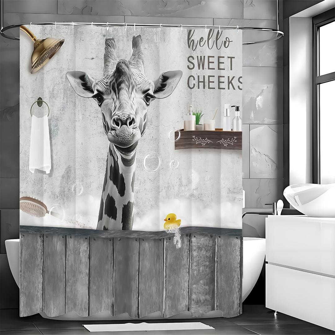 Black and White Giraffe Yellow Duck Shower Curtain, Bathroom Decorative Shower Curtain, Waterproof Shower Curtain 48x72inch 120x180cm
