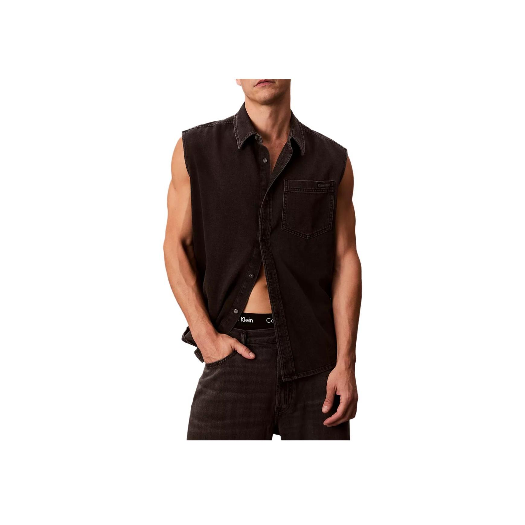 

Calvin Klein Минималистичная Удобная Универсальная Джинсовая Рубашка без Рукавов на Пуговицах Мужские рубашки 4RC733G-X84 L