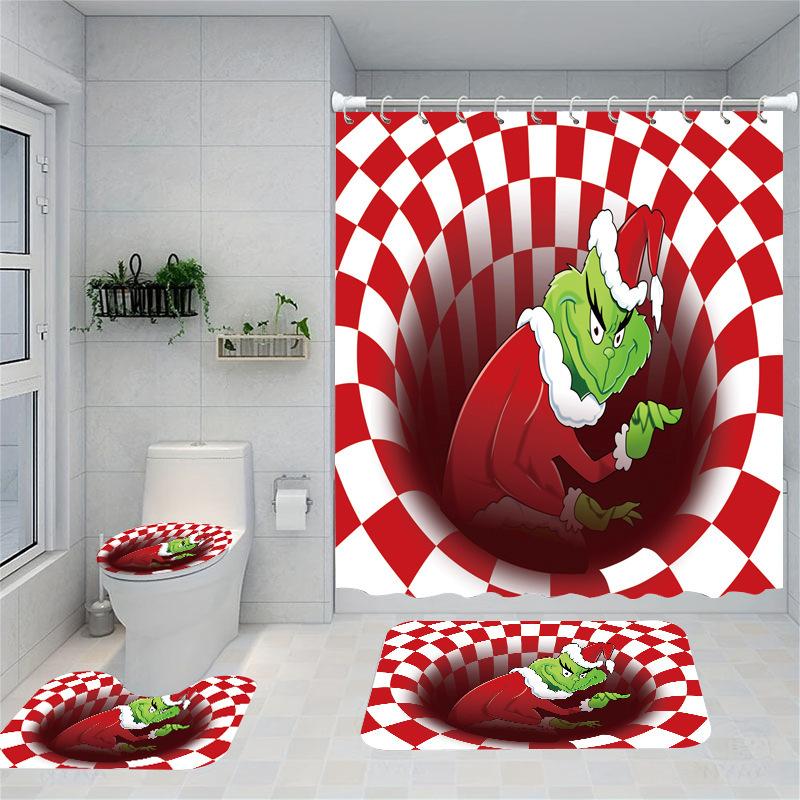Christmas Series Shower Curtain Digital Printing Bathroom Shower Curtain Four-Piece Polyester Shower Curtain