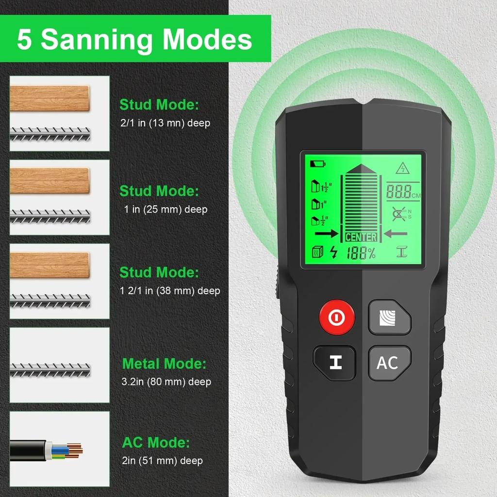5 in 1 Stud Finder Wood Studs Metal Sensor AC Wire Digital Handheld Wall Detector Metal Wood Depth Measurement Finder Scanner
