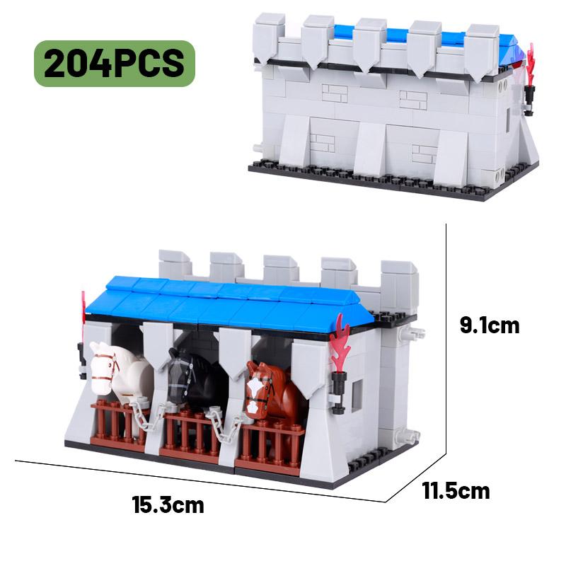 MOC Castelo Medieval Burg Conjunto de Blocos de Construção Furgão Prisional Fogueira Muralha Antiga Forno de Pão Estábulo Igreja Brinquedos de Blocos DIY Presente para Meninos