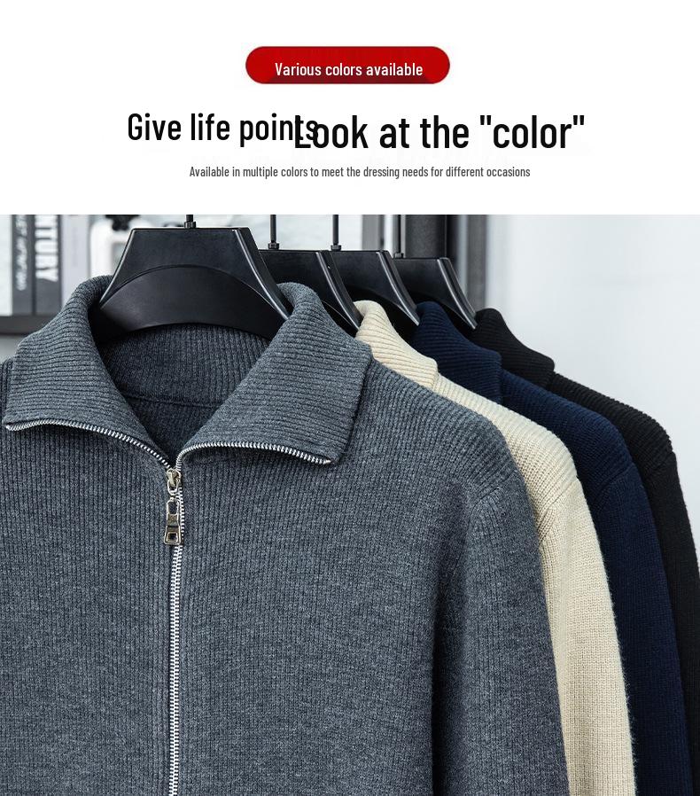 2025 Autumn/Winter Men's Thick Wool Knit Cardigan Business Casual Jacket for Middle-Aged Dads