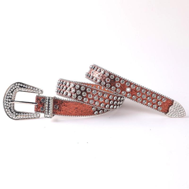 Mei Men's and Women's Leather Belts - Punk Rock Trendy Rhinestone Embellished Wide Belt