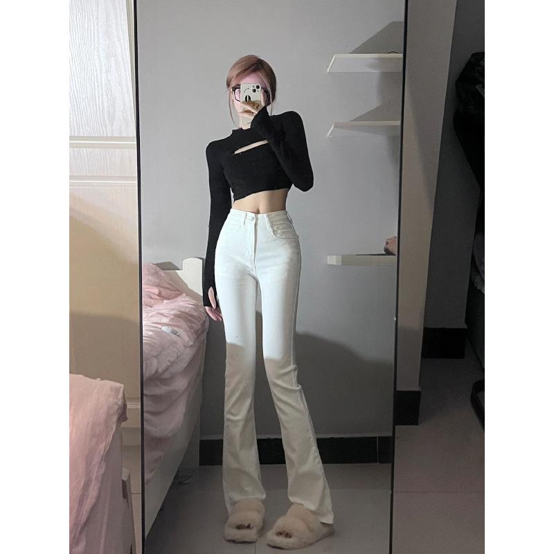 

Американские горячие девушки облегающие джинсы клеш с высокой посадкой белые для женщин - Осень 2024 2XL