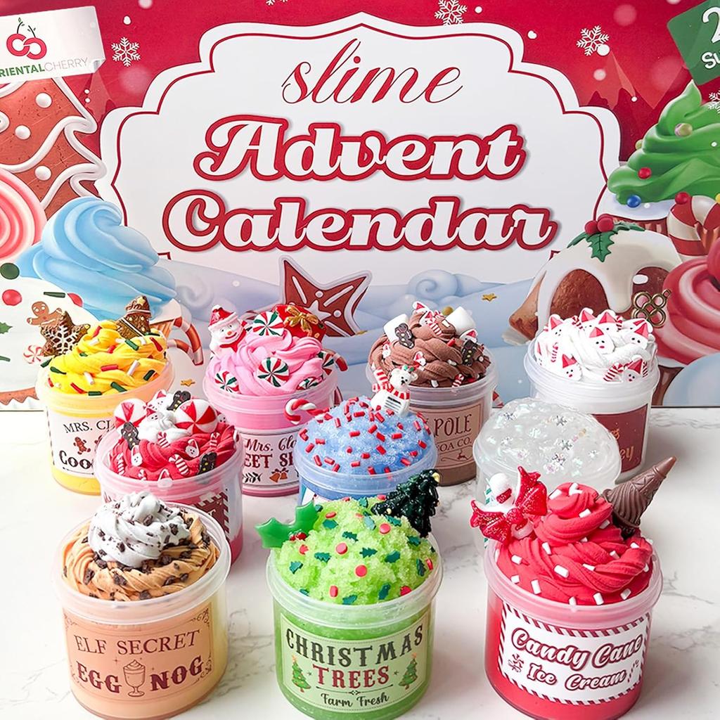 Advent Calendar 2025-24 Days of Slime and Charms Kit - Christmas Countdown Calendars Gifts for Girls Boys Kids Teens Toddlers