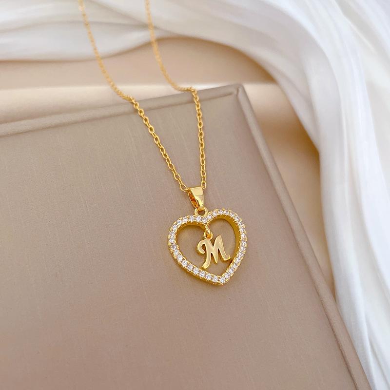Titanium Steel Love Letters Full Of Diamonds Light Luxury Temperament Gorgeous Full Diamond Necklace Female Versatile Collarbone Chain