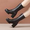 8cm 10cm Small Size 32-43 Genuine Leather Boots Womens Platform Shoes with Fur 2025 Block High Heels Mid Calf Boots Office Model
