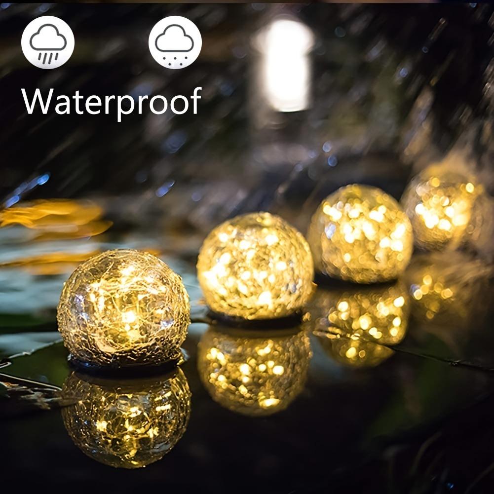 1pc Garden Solar Lights Cracked Glass Ball Waterproof Warm White LED For Outdoor Decor Decorations Pathway Patio Yard Lawn