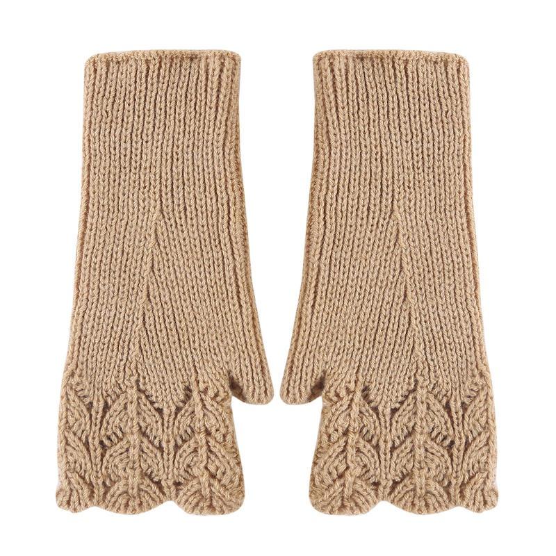 Autumn and Winter Women's Fashion All-match Knitted Warm Half Finger Gloves