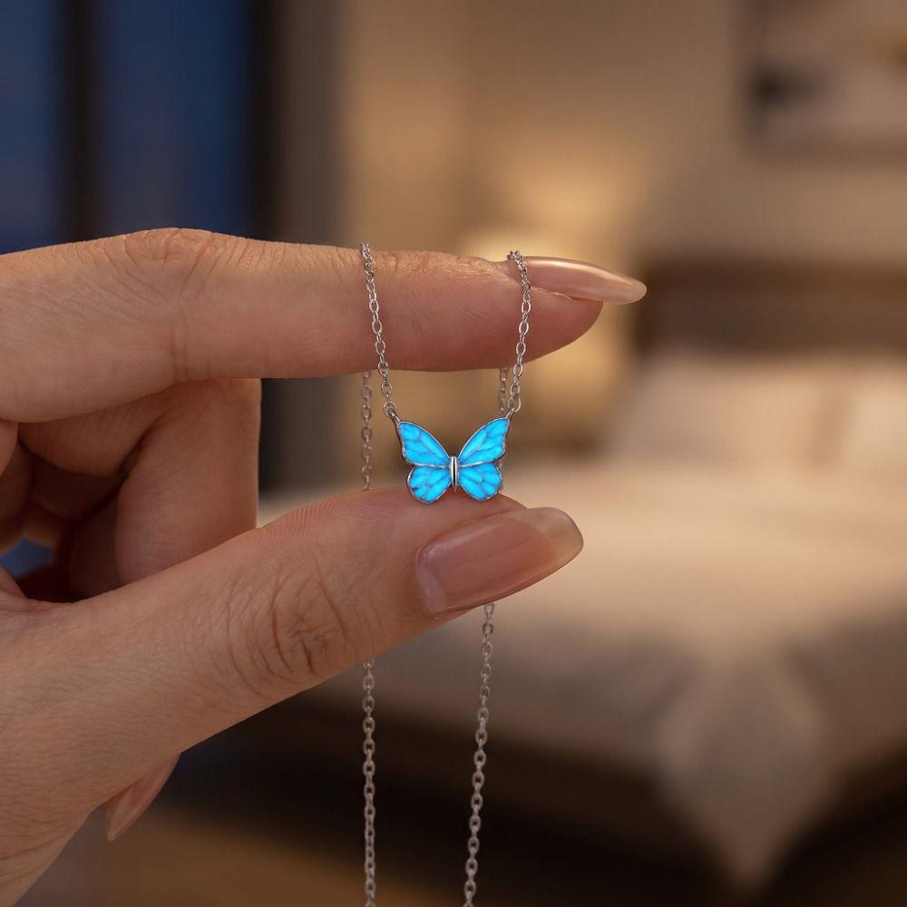 Sweet Butterfly Necklace Luminous Women Jewelry Cute Butterfly Bracelet Collar Chain