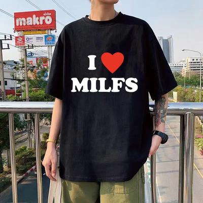 Mode Jag älskar MILFS I Heart Heta mammor Tryckta unisex-t-shirts Unisex-kvinnor Oversized Casual T-shirt Harajuku Tee Shirt Streetwear